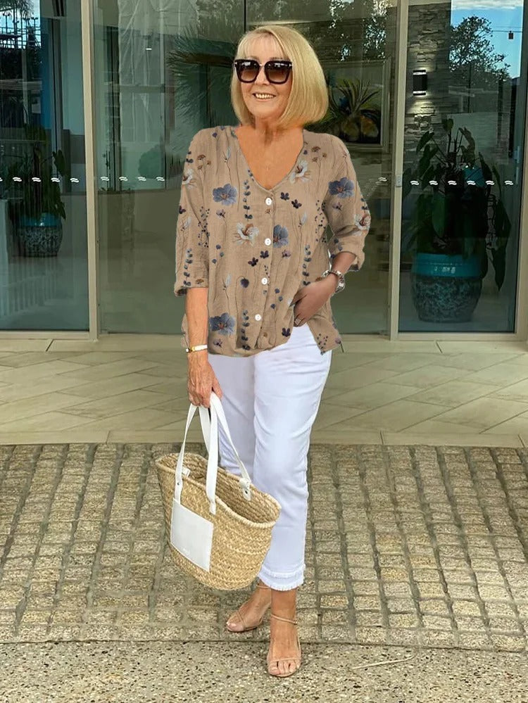 Women's Floral Three-Quarter Sleeve Blouse