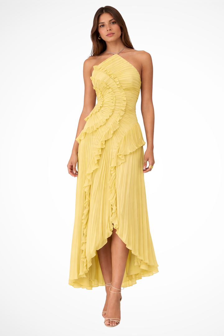Women's Halter Neck Ruffle Maxi Dress Backless Wedding Guest