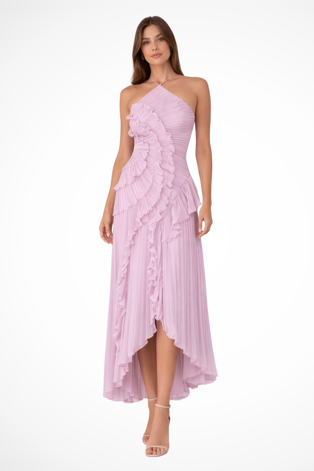 Women's Halter Neck Ruffle Maxi Dress Backless Wedding Guest