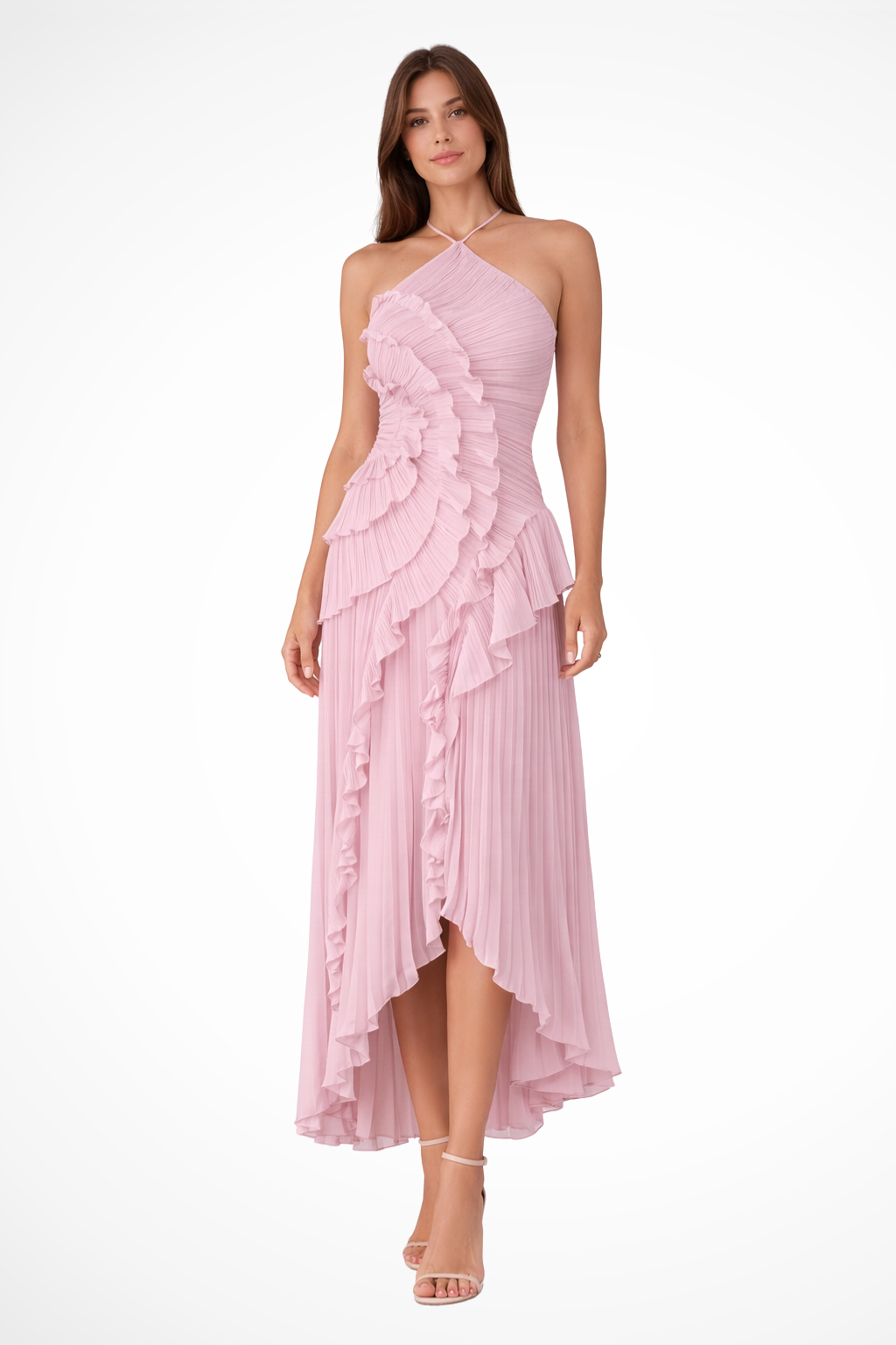 Women's Halter Neck Ruffle Maxi Dress Backless Wedding Guest