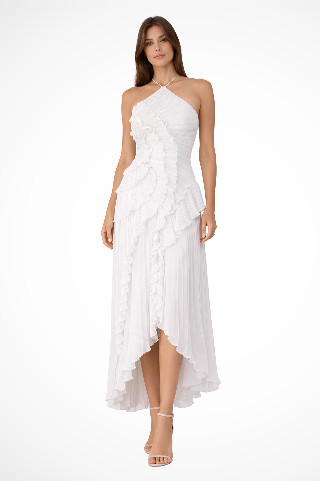 Women's Halter Neck Ruffle Maxi Dress Backless Wedding Guest