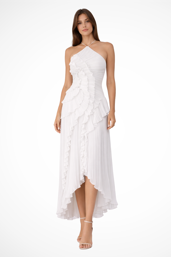 Women's Halter Neck Ruffle Maxi Dress Backless Wedding Guest