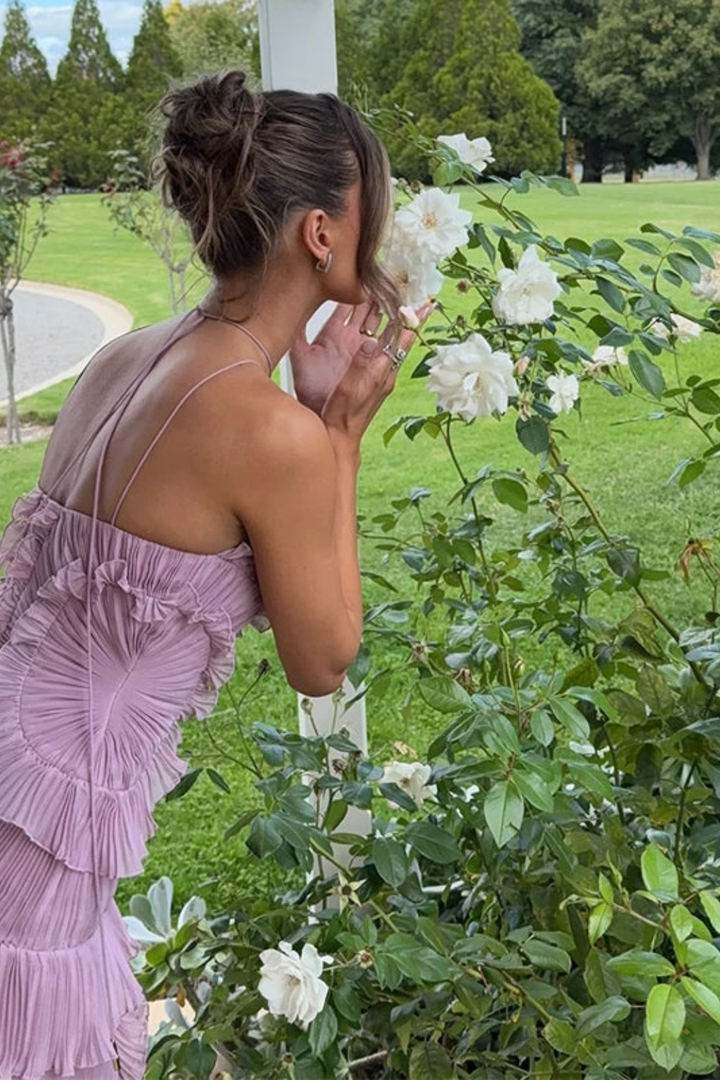 Women's Halter Neck Ruffle Maxi Dress Backless Wedding Guest