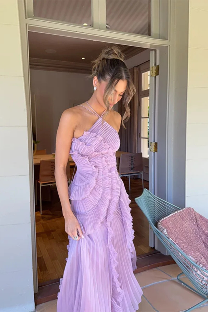Women's Halter Neck Ruffle Maxi Dress Backless Wedding Guest