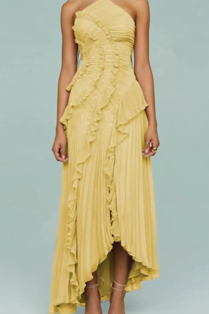 Women's Halter Neck Ruffle Maxi Dress Backless Wedding Guest