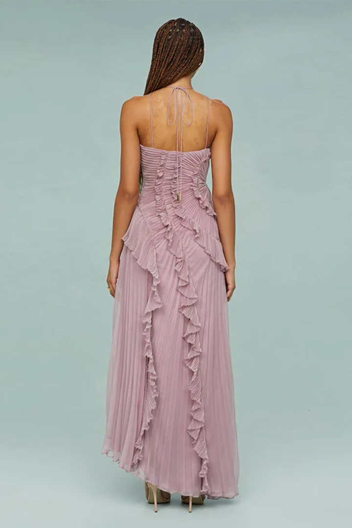 Women's Halter Neck Ruffle Maxi Dress Backless Wedding Guest