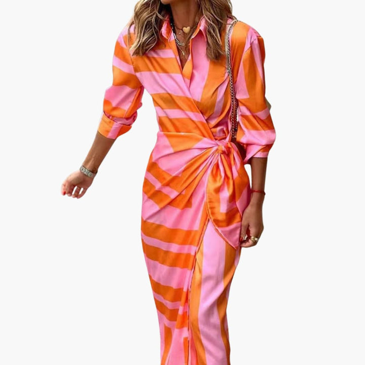 Women's Striped Cotton Wrap Dress