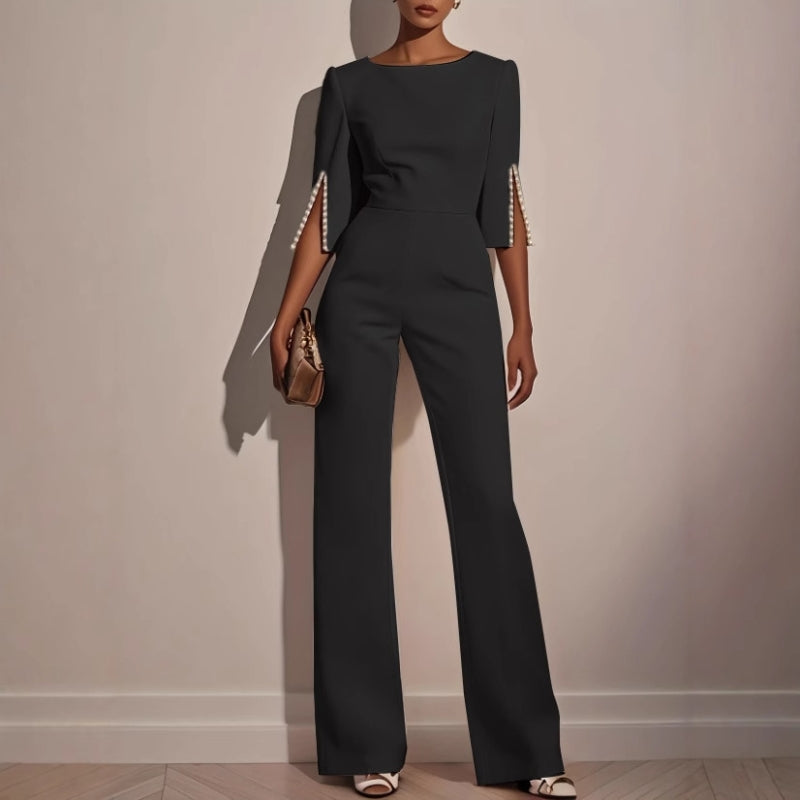 Women's Pearl Trim Wide-Leg Jumpsuit