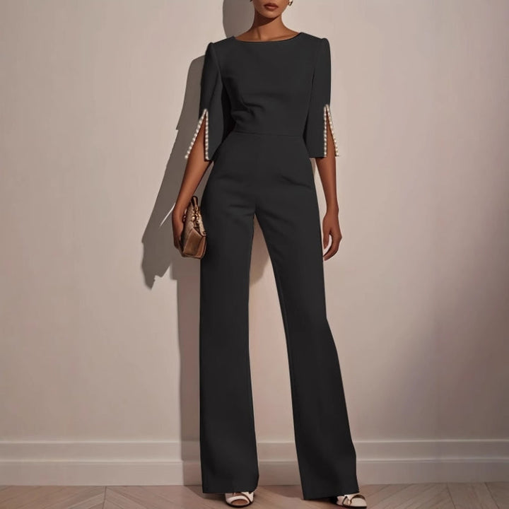 Women's Pearl Trim Wide-Leg Jumpsuit