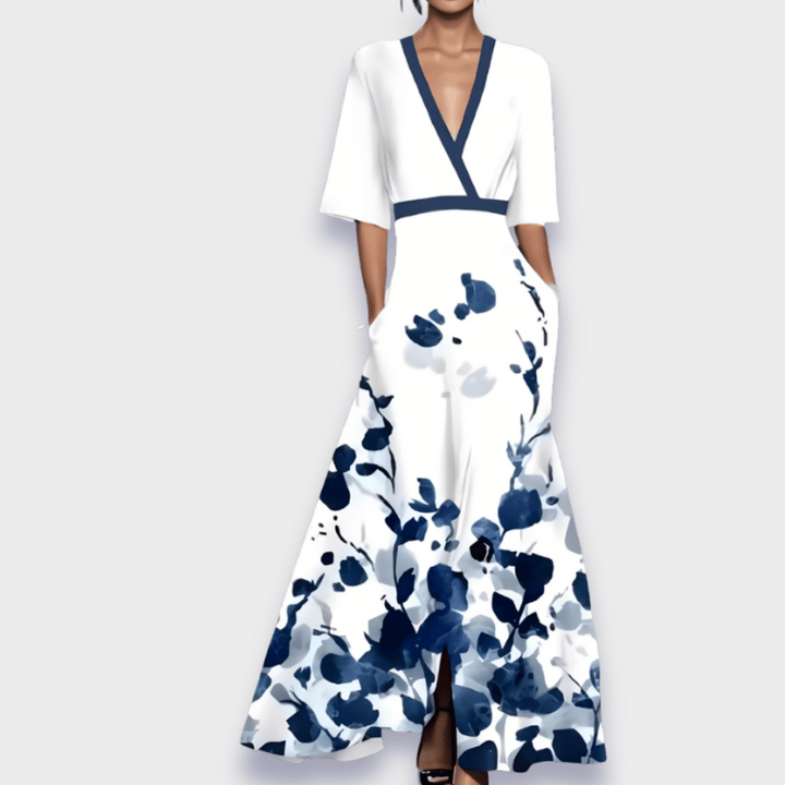 Women's Floral Wrap Maxi Dress A-Line V Neck Belted