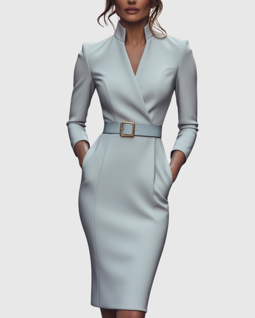 Women's Mock Wrap Midi Dress