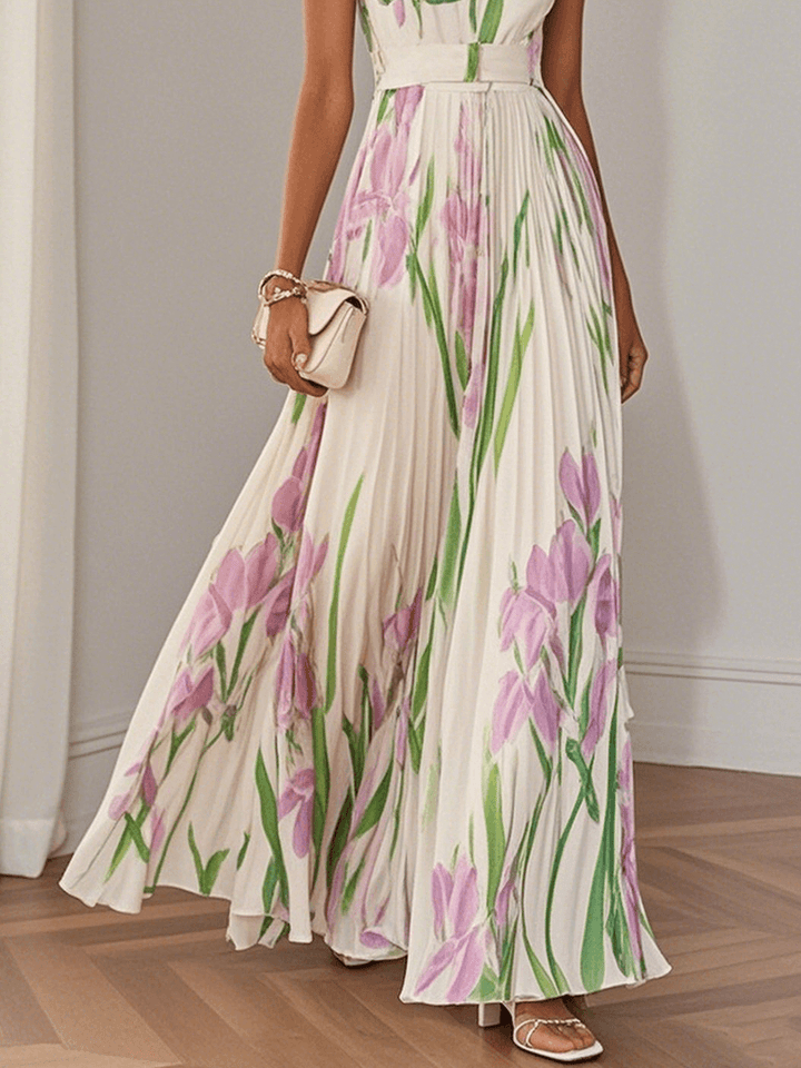 Women's Square Neck Pleated Maxi Dress