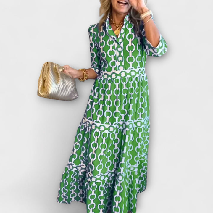 Women's Three-Quarter Sleeve Tiered Midi Dress