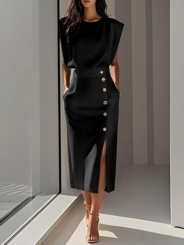 Women's Button Detail Midi Dress