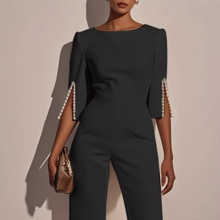 Women's Pearl Trim Wide-Leg Jumpsuit