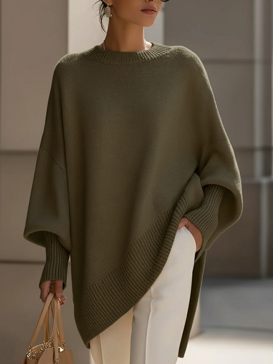 Women's Oversized Wool Blend Jumper Asymmetric Hem