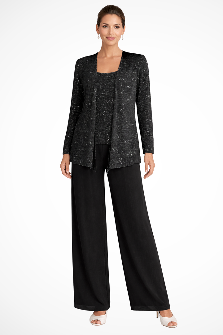 Women's Sequin Lace Three Piece Suit Wide Leg Wedding Guest