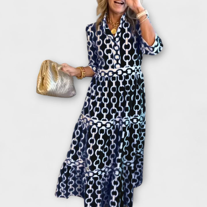 Women's Three-Quarter Sleeve Tiered Midi Dress
