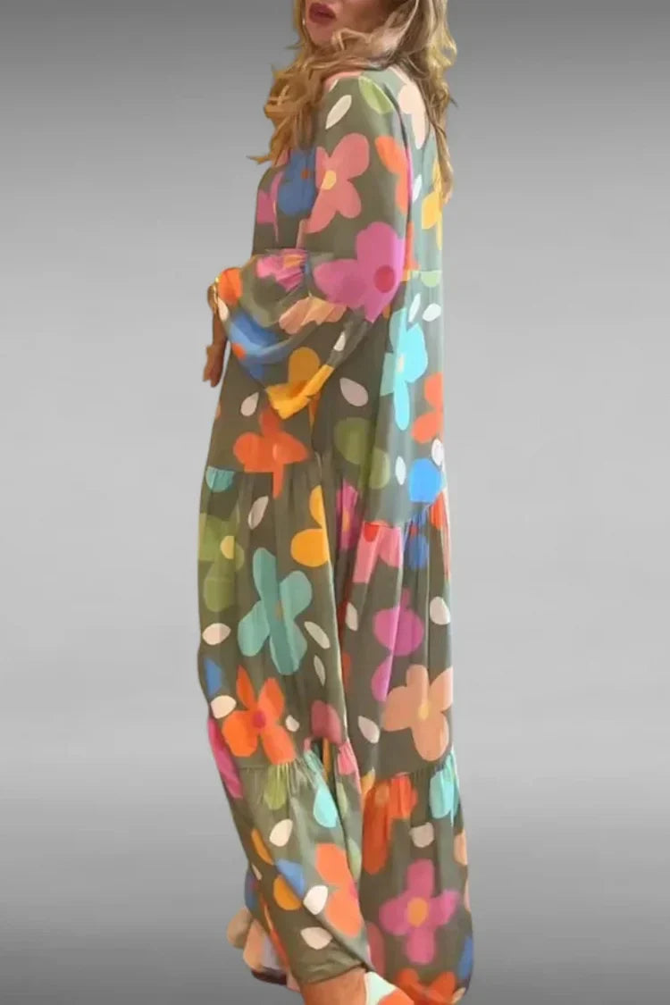 Olive | Women's Flared Floral Maxi Dress