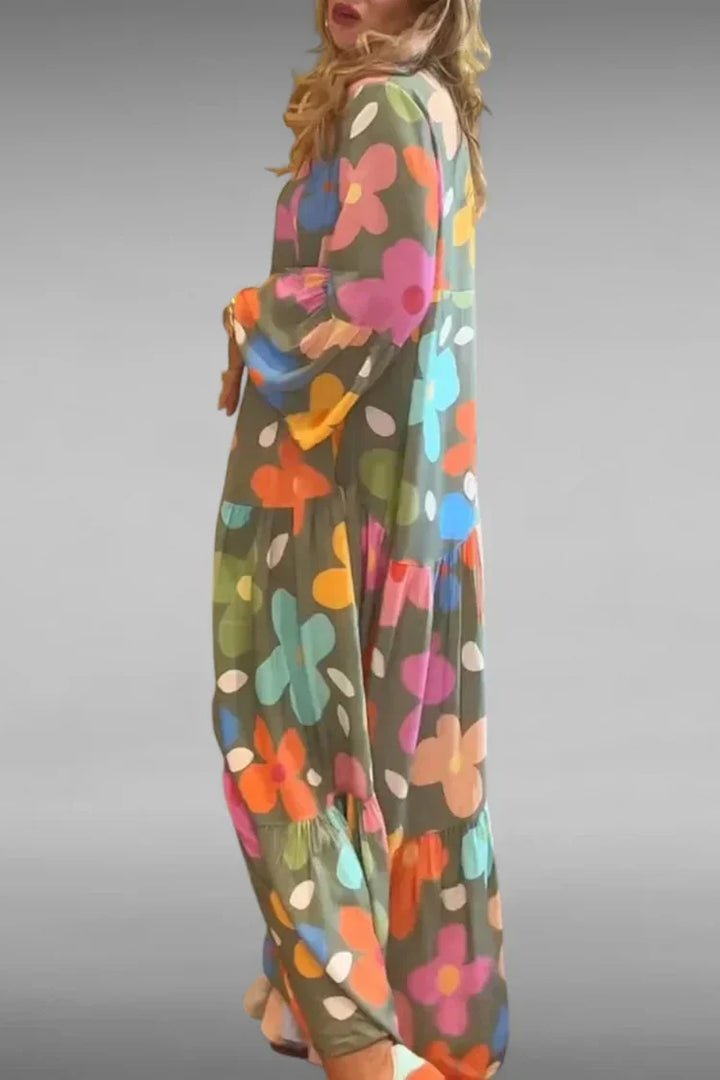 Olive | Women's Flared Floral Maxi Dress