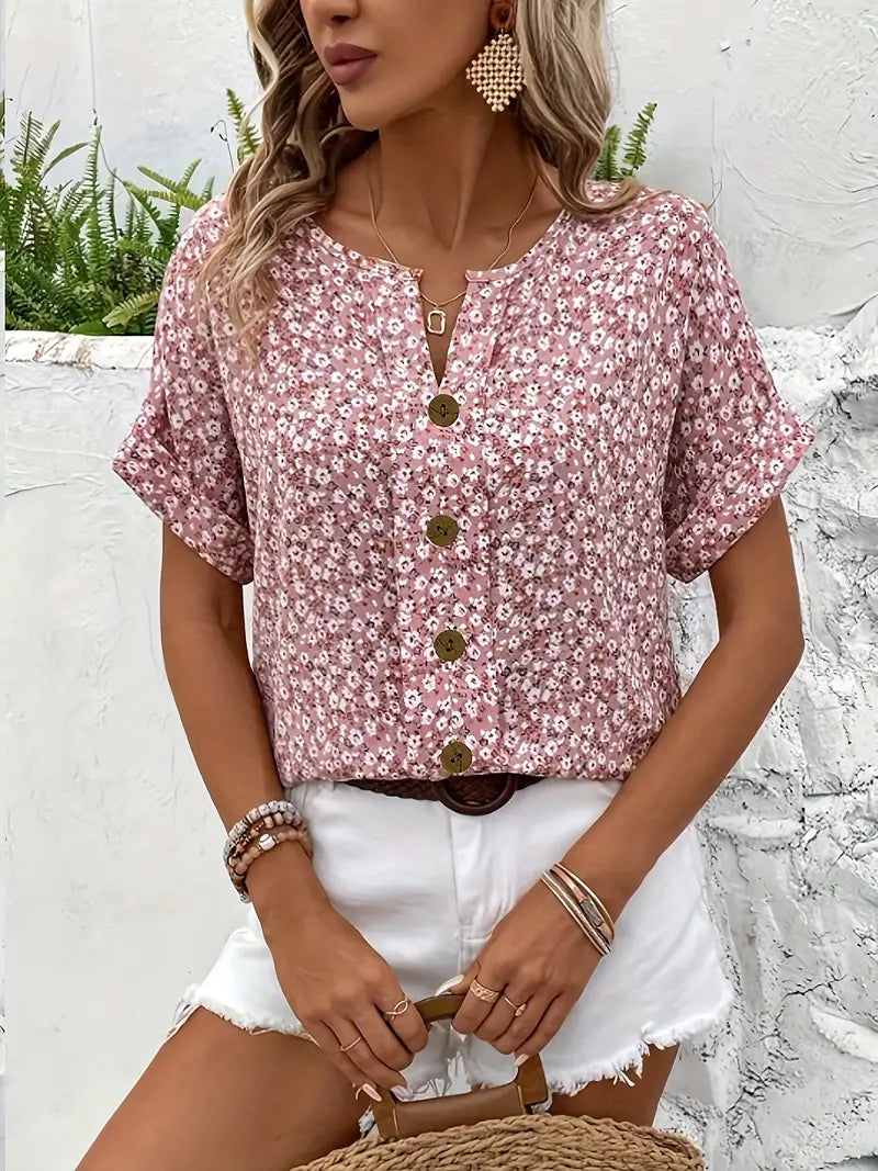 Women's Floral Button-Up Blouse