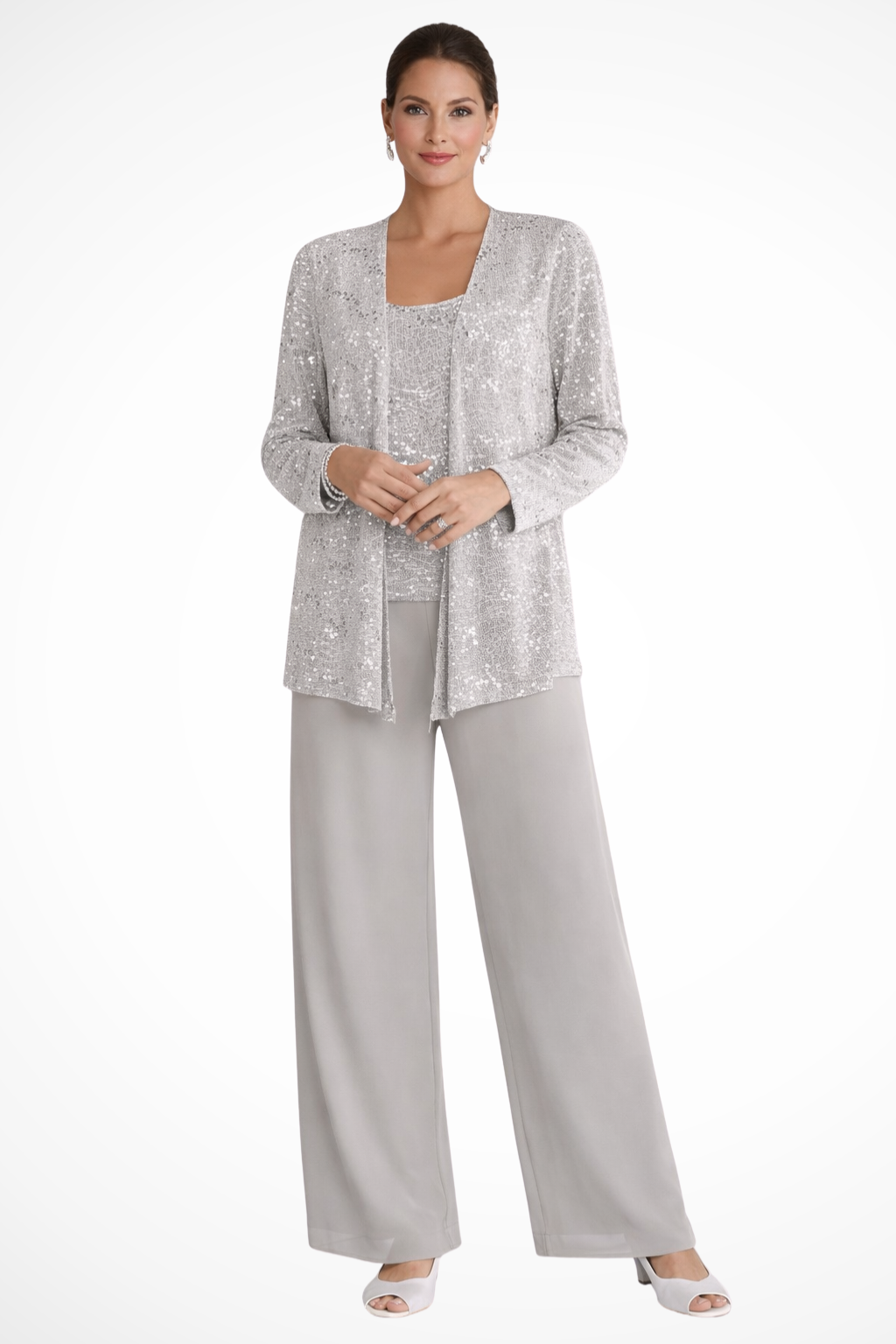 Women's Sequin Lace Three Piece Suit Wide Leg Wedding Guest