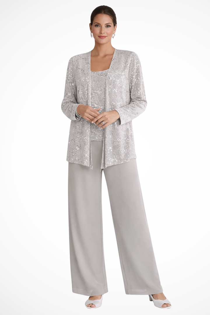 Women's Sequin Lace Three Piece Suit Wide Leg Wedding Guest