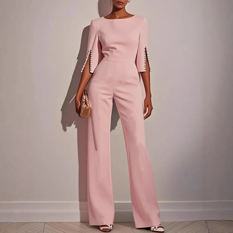 Women's Pearl Trim Wide-Leg Jumpsuit