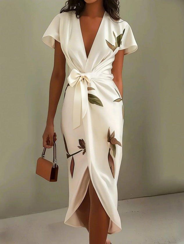 Women's Floral Wrap Midi Dress