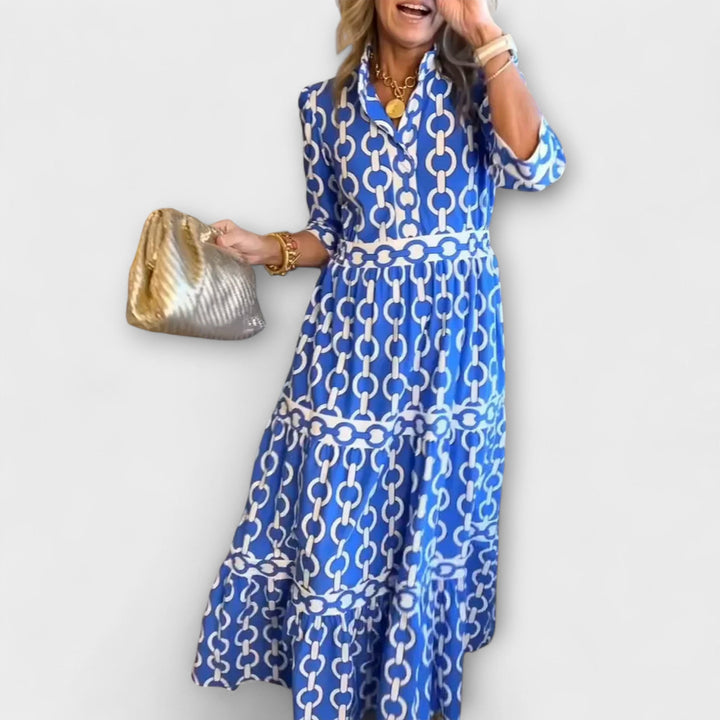 Women's Three-Quarter Sleeve Tiered Midi Dress
