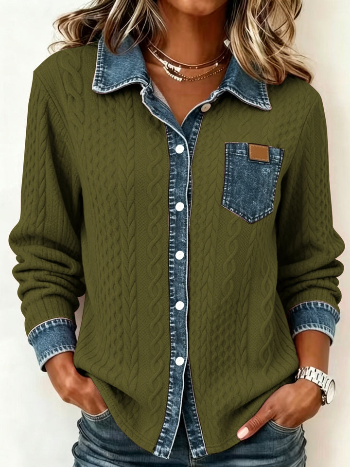 Saffron | Women's Contrast Trim Cable Knit Cardigan