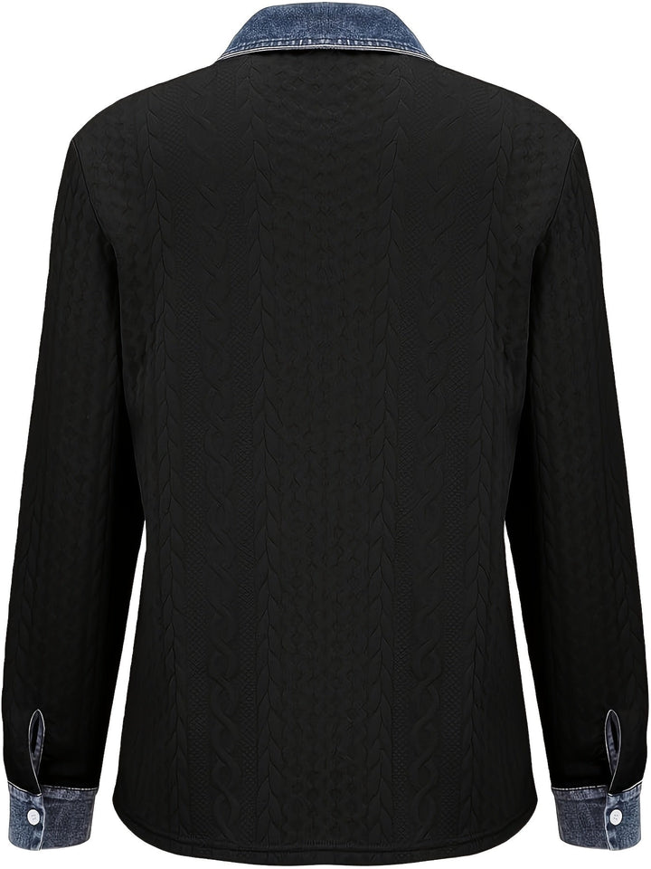 Saffron | Women's Contrast Trim Cable Knit Cardigan