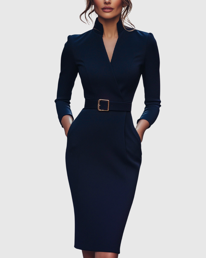 Women's Mock Wrap Midi Dress