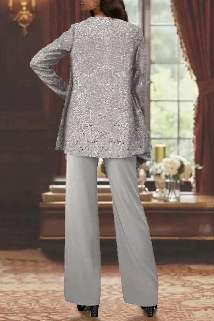 Women's Sequin Lace Three Piece Suit Wide Leg Wedding Guest
