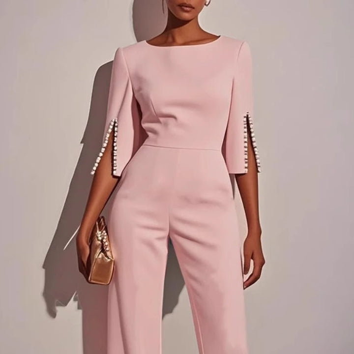Women's Pearl Trim Wide-Leg Jumpsuit