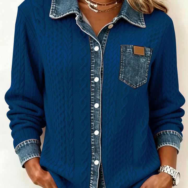 Saffron | Women's Contrast Trim Cable Knit Cardigan