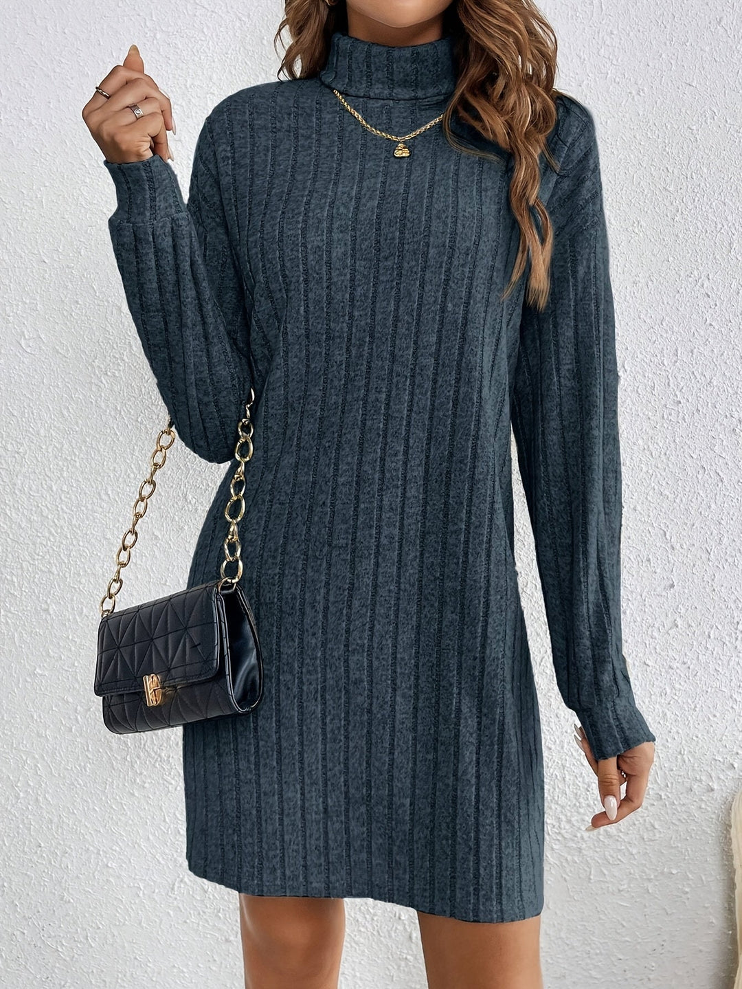 Dolores | Women's Ribbed Roll Neck Jumper Dress