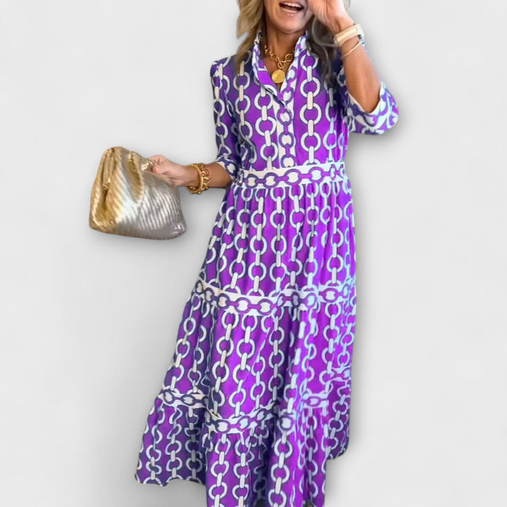 Women's Three-Quarter Sleeve Tiered Midi Dress