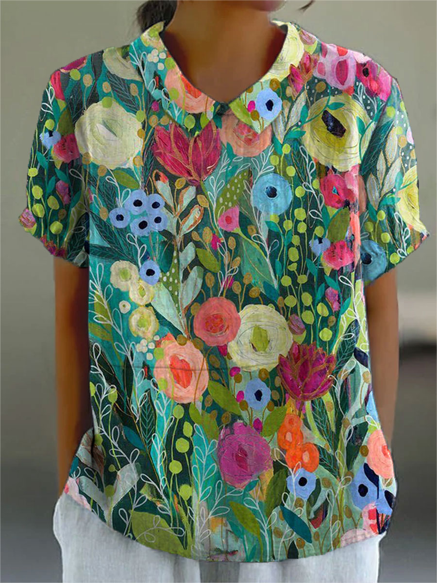 Women's Floral Linen Shirt