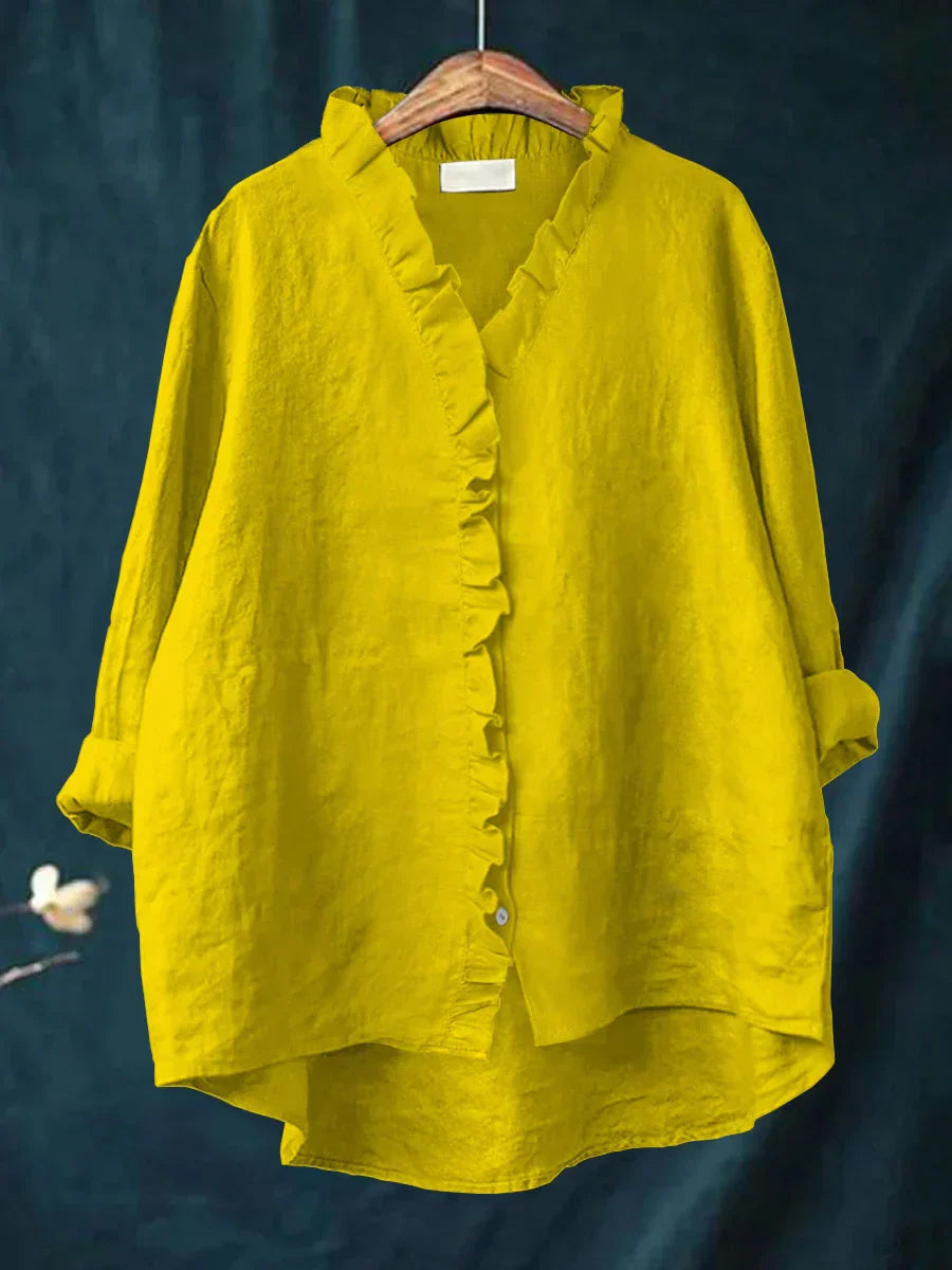Women's Linen Ruffle Blouse