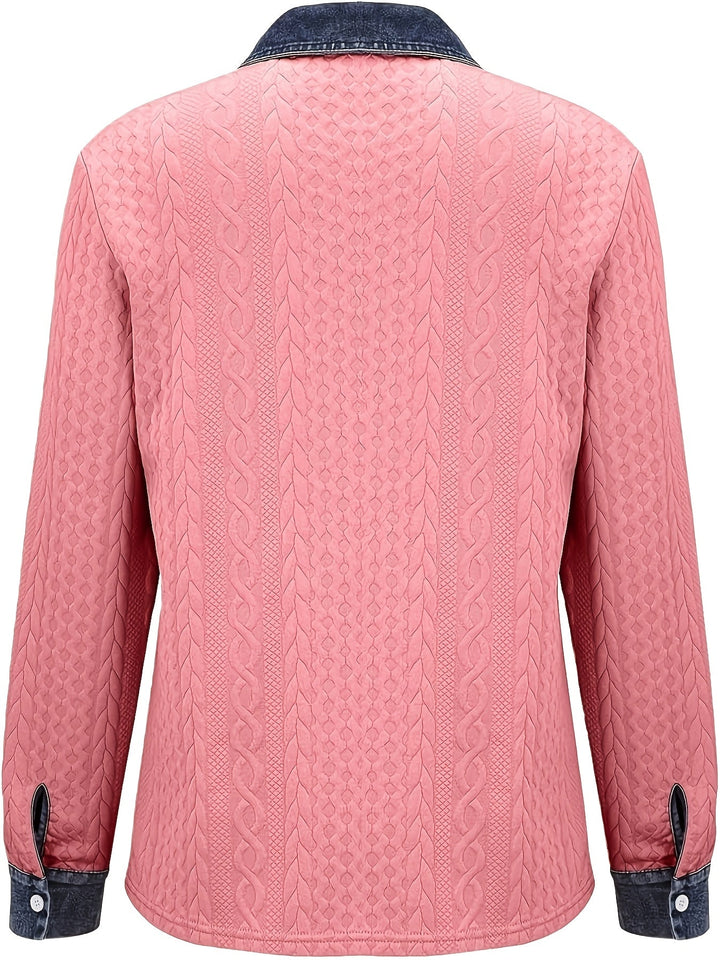 Saffron | Women's Contrast Trim Cable Knit Cardigan