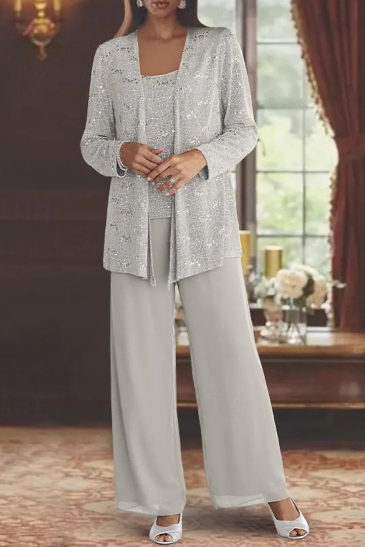 Women's Sequin Lace Three Piece Suit Wide Leg Wedding Guest