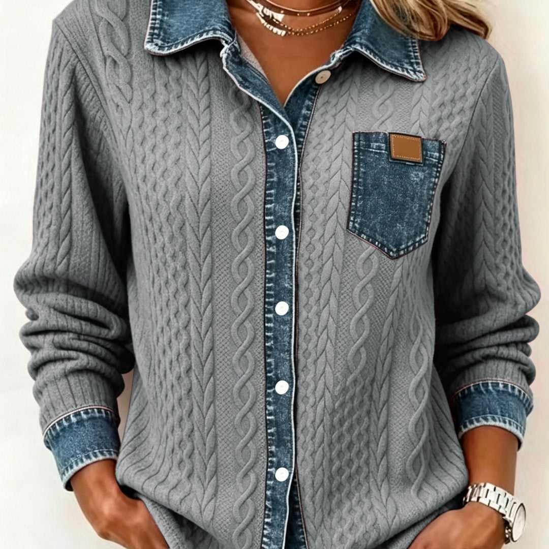 Saffron | Women's Contrast Trim Cable Knit Cardigan