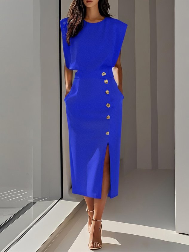 Women's Button Detail Midi Dress