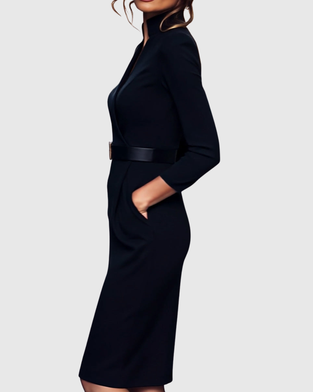 Women's Mock Wrap Midi Dress
