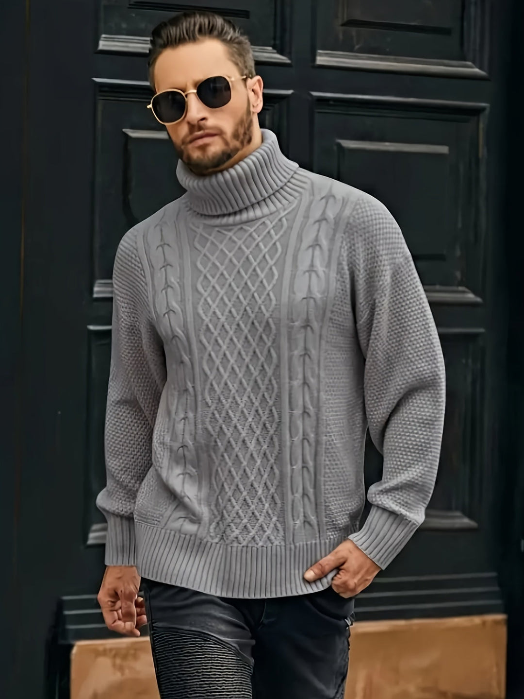 Eamon | Men's Cable Knit Roll Neck Jumper