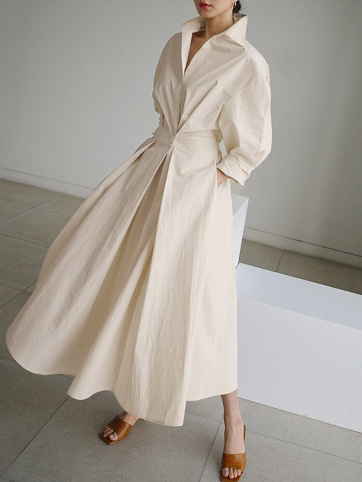 Women's Collared Pleated Maxi Dress