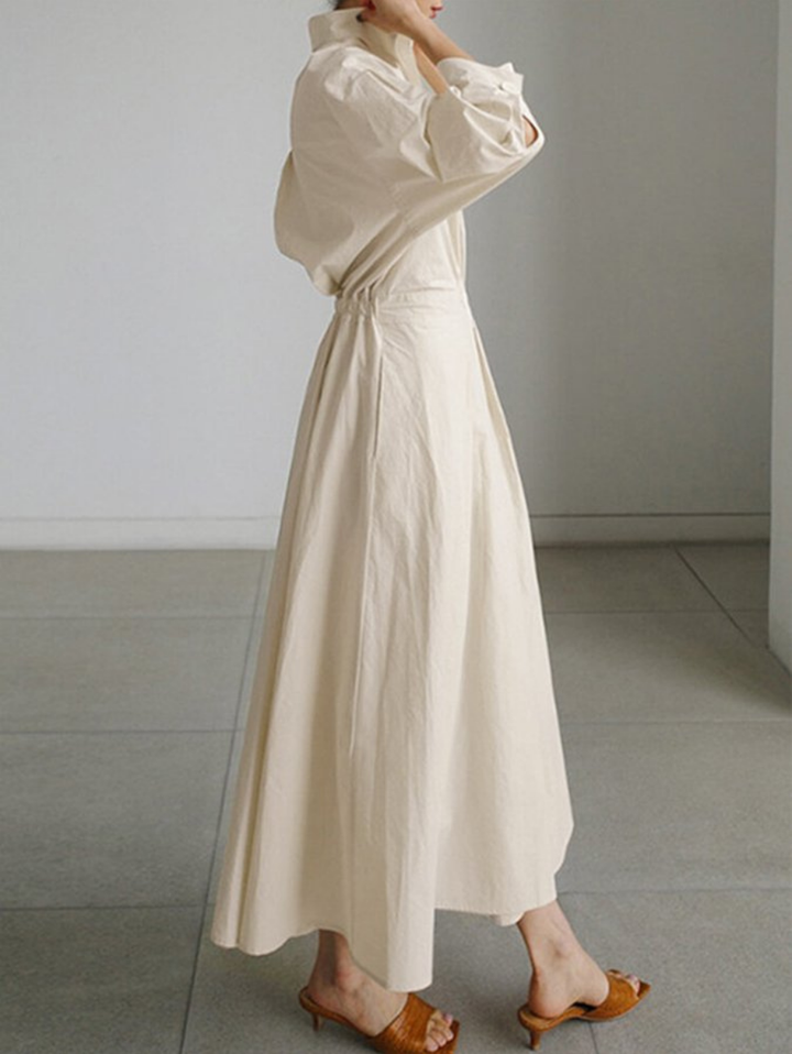 Women's Collared Pleated Maxi Dress