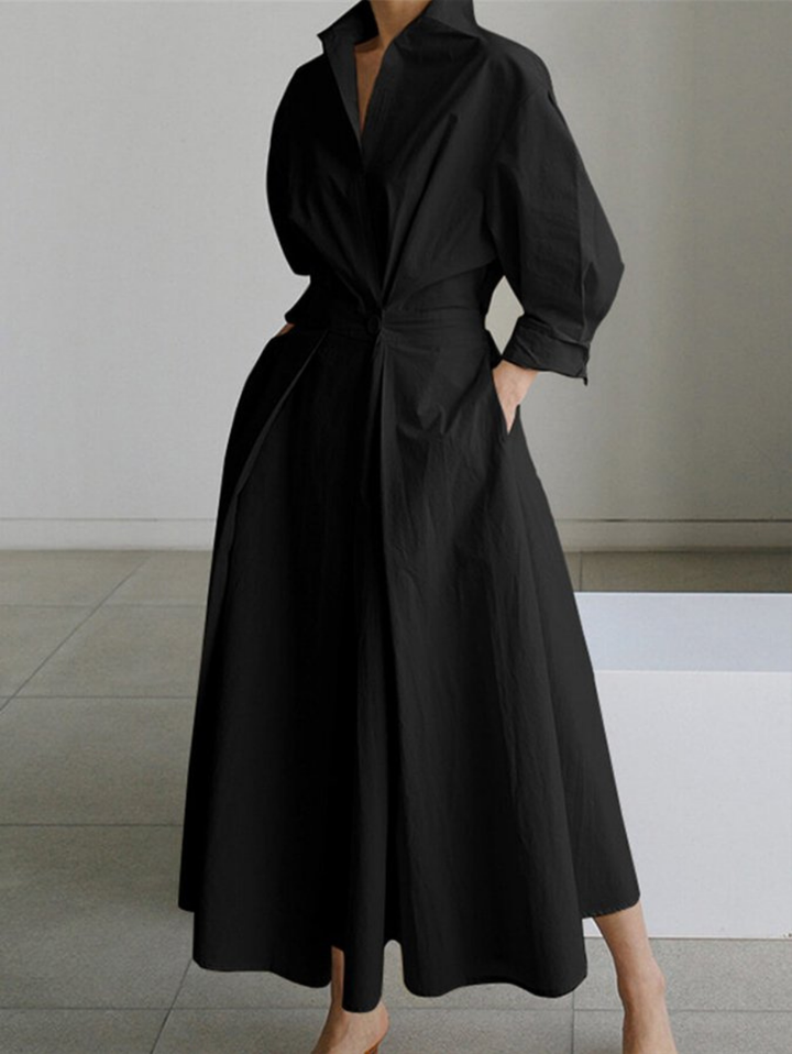 Women's Collared Pleated Maxi Dress