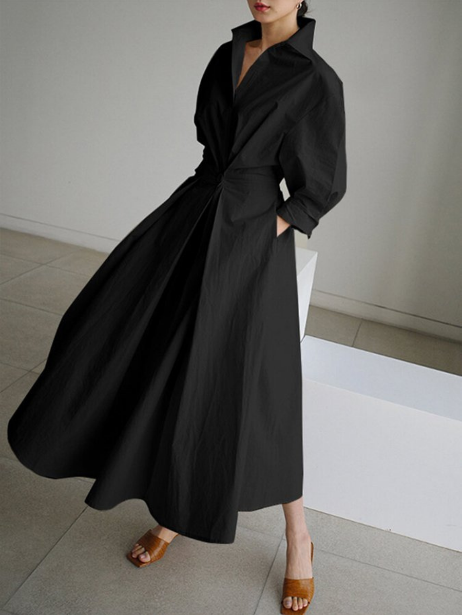 Women's Collared Pleated Maxi Dress